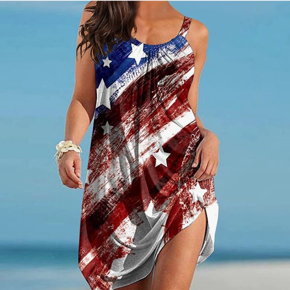 New red, white, and blue dress